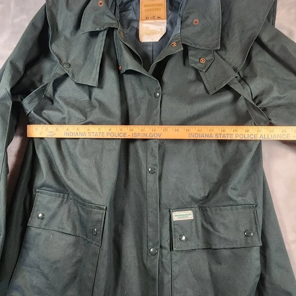 Vtg Morrisons Australian Green‎ OilSkin Coat Duster Size XL Ranch Cowboy Chore